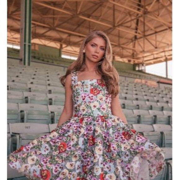 Jessakae Fit Flare Dress Women 3X Blue Multi Ava Floral Embroidery Sleeveles NEW - Picture 11 of 12